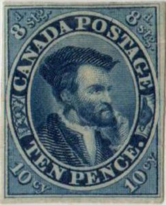 Kanada 1852, 10P „J. Cartier“, neupotřebená, významná rarita, podobný kus je v British Royal Collection