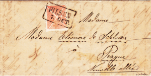 Rakousko 1858, Ondřejský kříž použitý namísto výplatní známky 5Kr, z českého území UNIKÁT!