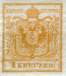 Rakousko 1850, 1Kr nepoužitá, I.typ, první známka Rakouska a tedy i naše