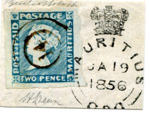 Mauritius 1848-1859, Two Pence Blue, "intermediate imp.", jeden z nejkvalitnějších exemplářů vůbec, ex. Burrus