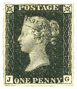 GB, Penny Black 1840, postally unused, the the world's first adhesive postage stamp
