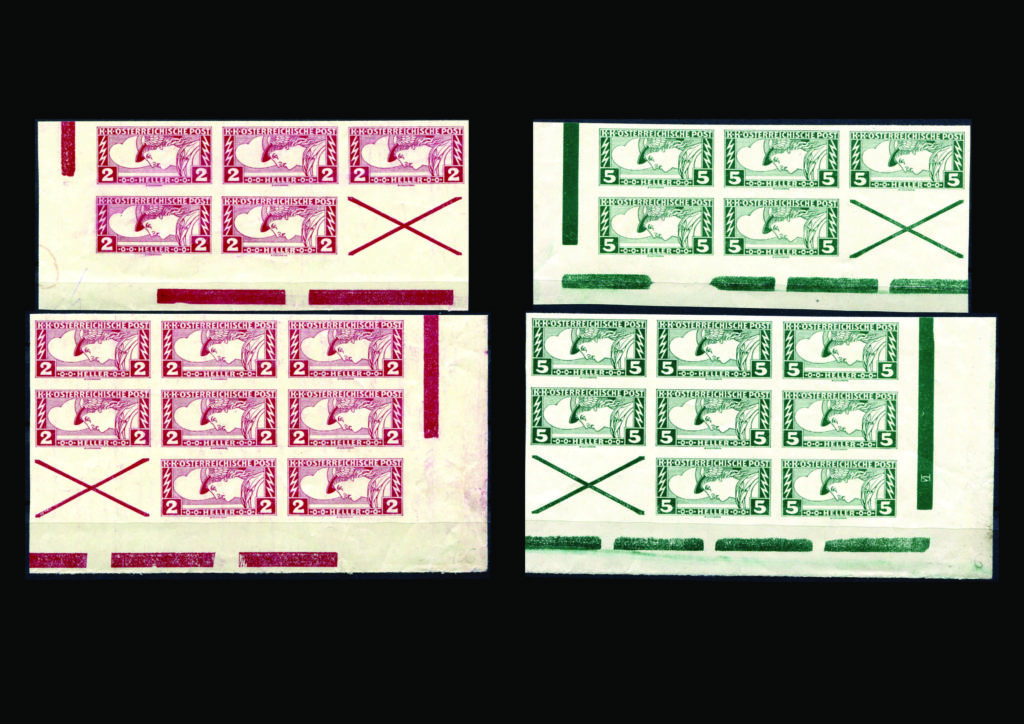 ČSR I - preliminary; Austrian "special delivery" from year 1916, imperforated blocks 2h and 5h with Ondrej crosses, which catalogs do not even mention, only one known complete set!