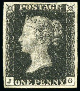 GB, Penny Black 1840, poštovně nepoužitá 1. známka světa