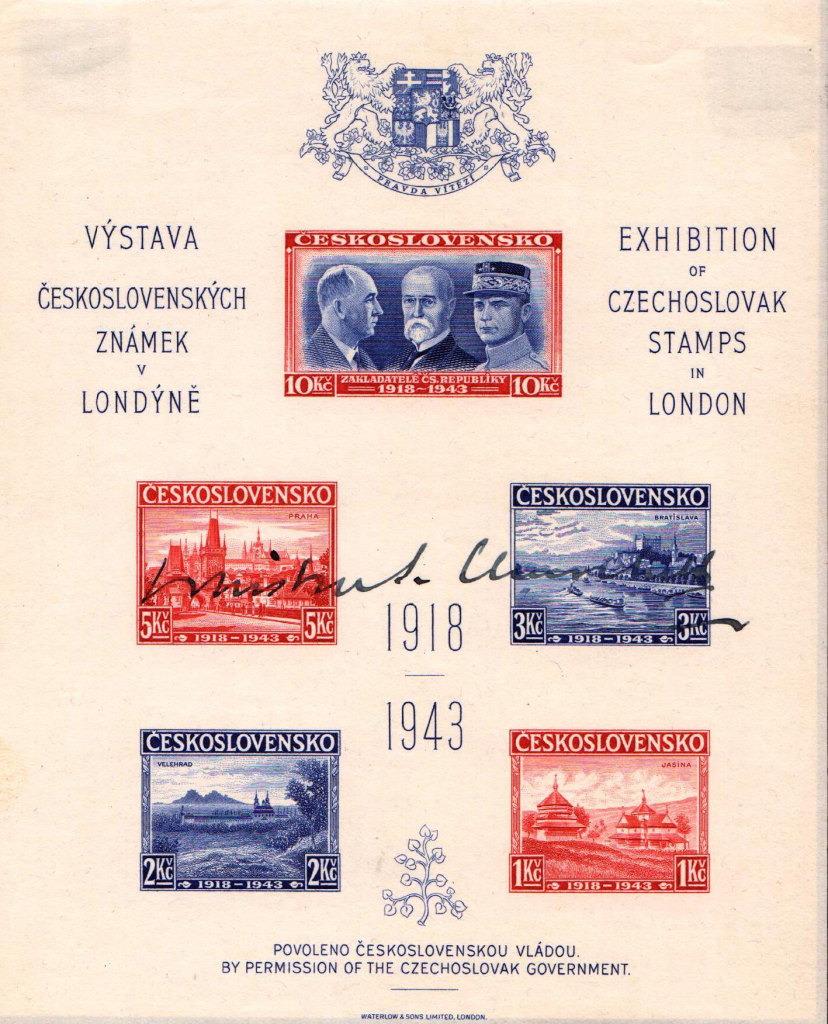 Exile 1943, imperforated sheet from London, W. Churchill's signature, unique!