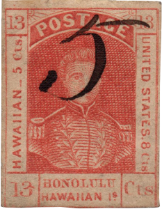 Hawaii, 1857, Provisorium 5C/13C, eminent rarity