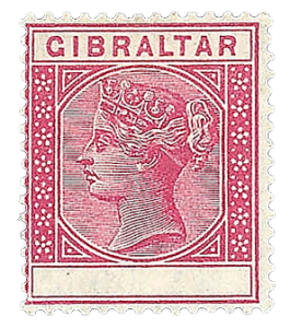 Gibraltar 1889, 10C bez hodnoty, je známo jen několik kusů, ex. Ferrary