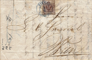Rakousko , dopis z Tirnau se 6kr, z 1. dne (1.6.1850), ze slovenského území unikát!