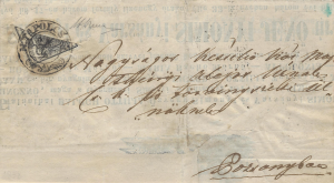 Austria 1850, cover with a bisected 2kr, only 5 known pieces exist from Slovakian lands
