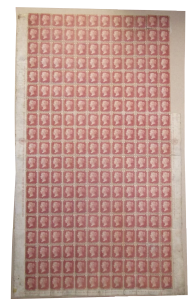 GB 1864, One Penny Red, 228-blok, jeden z největších známých celků této známky