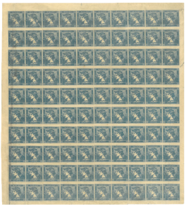 Austria 1851, Blue Mercury, a complete sheet of 100, only 2 such sheets exist