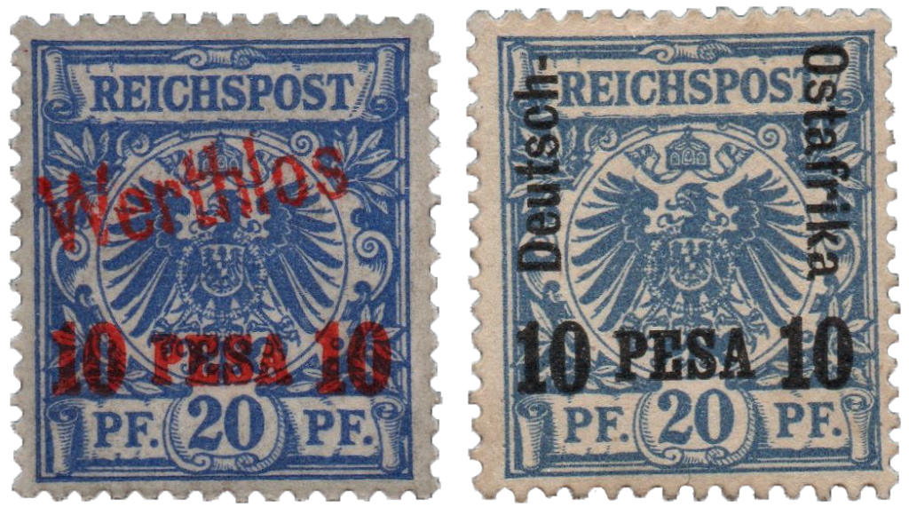 German East Africa 1893 - trial unaccepted overprints 1893, discharged from the Bundesdruckerei archive only in 1996